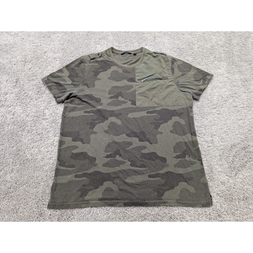 Sean John T Shirt Mens 3XL Camouflage Crew Neck Zip Pocket Green